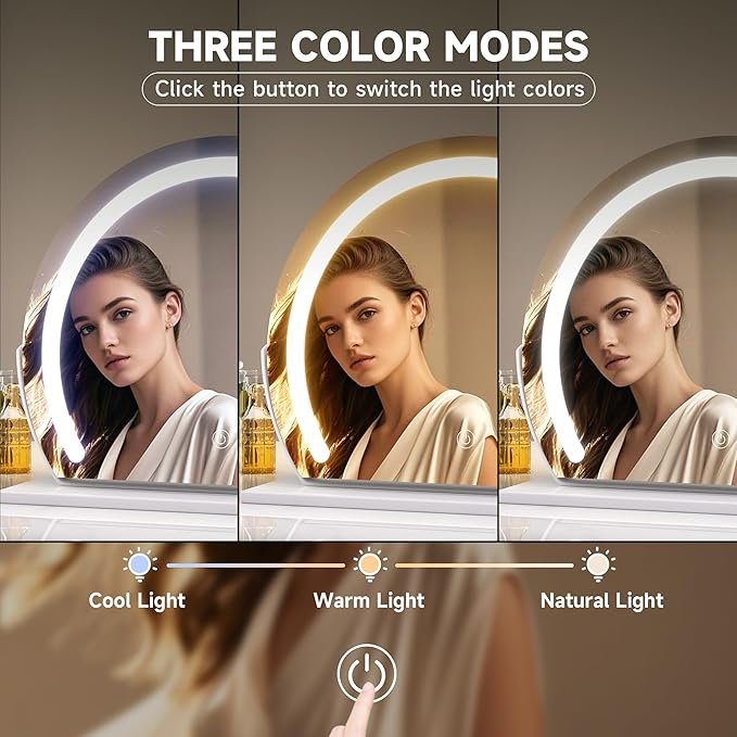 Hasipu Vanity Mirror with Lights, 13.7" x 10.6" LED Makeup Mirror, Lighted Makeup Mirror with Lights, Smart Touch Control 3 Colors Dimmable Mirror White