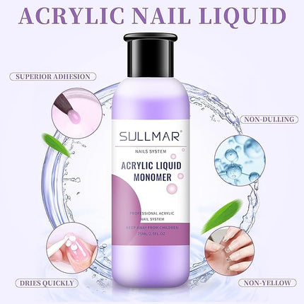 75ml/2.5fl.oz Acrylic Liquid Monomer Kit Nail Liquid Monomer Acrylic Nail Liquid Manicure Nail Art Tool Acrylic Liquid with 75ml 2.5FL.OZ Nail Brush Cleaner for Beginner