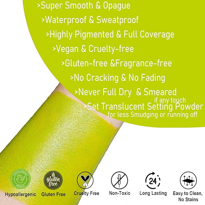 CCbeauty Ogre Green Face Paint Stick, Face Painting Kit, Witch Green Cream SFX Makeup Foundation, Professional Hypoallergenic Body Paint for Halloween Costume Party, Goblin, Hulk, Shrek, Fiona Makeup