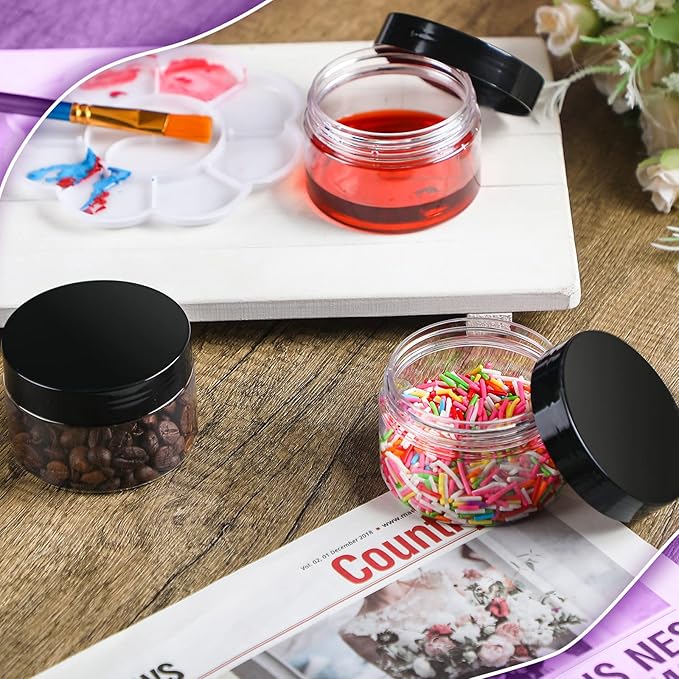 Aoriher 150 Pcs Plastic Container Jars with Lids Round Cosmetic Jars Empty Plastic Container for Lotion, Cream, Ointments, Makeup, Eye Shadow, Rhinestone, Samples, Pot, Travel Storage(4 oz,Black)