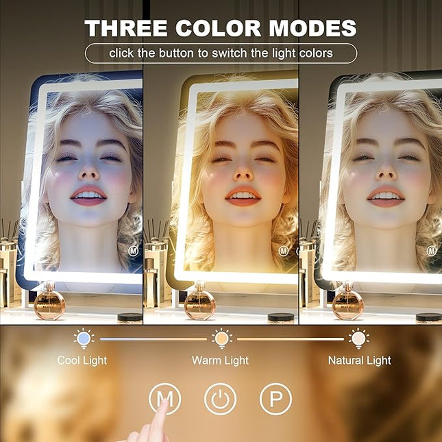 Hasipu Vanity Mirror with Lights, 14" x 11" LED Makeup Mirror, Light up Mirror with 10X Magnification, Smart Touch 3 Colors Dimmable (White)