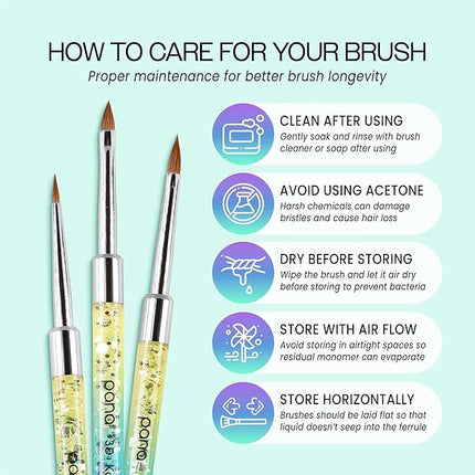 PANA Kolinsky 3D Acrylic Nail Brushes with Liquid Glitter Handle - For Professional Acrylic Powder Liquid Manicure Pedicure (Rainbow Color, Size #4)