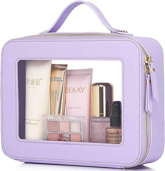 Pinkmik Clear Makeup Bag Waterproof Travel Case for Cosmetics and Toiletries Women's Makeup Organizer and Car Bag with Zipper (X/Purple, L)