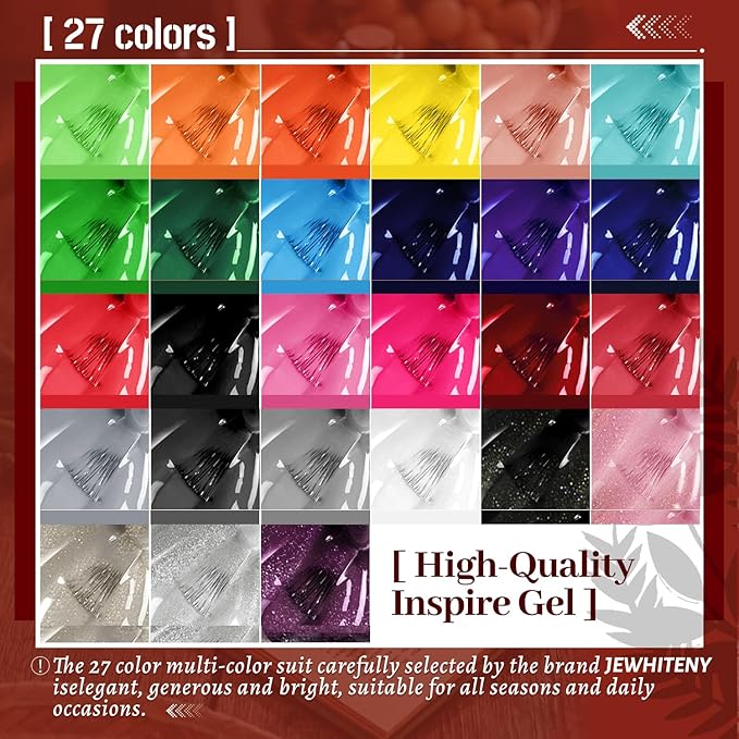 JEWHITENY 30pcs Gel Nail Polish Kit With 27 Colors + Matte Top Coat, Base Coat And Top Coat Polish Set For Manicure Nail Art Salon/Home Starter (Packaging May Vary)