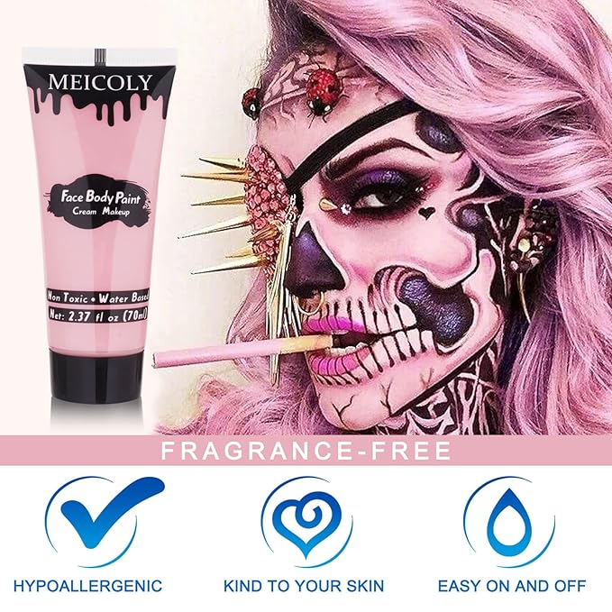 MEICOLY Light Pink Halloween Face Body Paint,2.37Oz Large Tube Water Based Full Body Paint for Adults and Children,Pastel Pale Pink Face Paint for Stage SFX Special Effects Cosplay Makeup