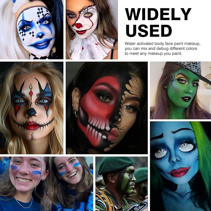 White Black Red Foundation Face Body Paint, Halloween Makeup Face Painting Kit with Painting Brushes and Makeup Sponge for Kids & Adults Goth Clown Vampire Joker SFX Cosplay Party-30g