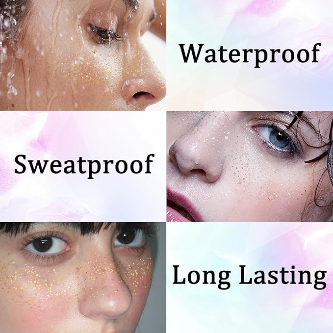 24PCS Glod and Sliver Glitter Freckles Face Tattoo, Gold Freckles Temporary Face Tattoos, Body Face Glitter for Women Girls, Waterproof Long-Lasting Party, Festival, Concert Makeup Accessories