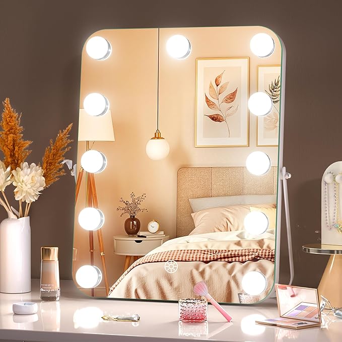 MINISO Vanity Mirror with Lights - 10.6" x 13.8" Hollywood Makeup Mirror with Adjustable Brightness,3 Modes Light, 360°Rotation