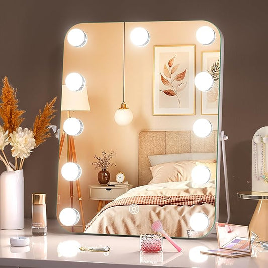 MINISO Vanity Mirror with Lights - 10.6" x 13.8" Hollywood Makeup Mirror with Adjustable Brightness,3 Modes Light, 360°Rotation