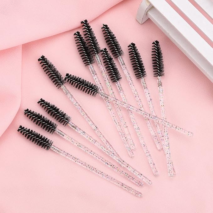 BTYMS 100 Pieces Eyelash Mascara Brushes Disposable Lash Wands Makeup Applicators Eyebrow Spoolies Brush for Eyelash Extensions - Black