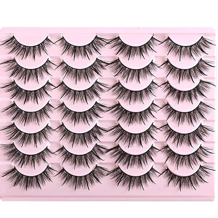 FARRED Wispy Lashes Hybrid Mink Eyelashes 14 Pairs Short Cat Eye Natural Fluffy False Eyelashes Faux Mink Strip Eye Lashes Pack for Daily Makeup (F17 | 8-16 mm)