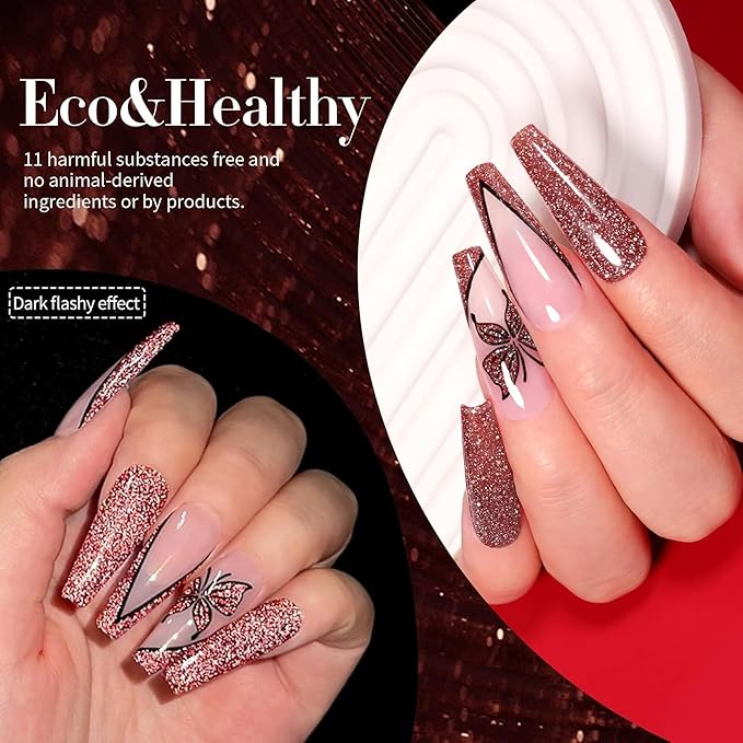 Born Pretty Reflective Red Glitter Gel Polish Christmas Glitter Gel Polish Sparkly Shiny Disco DJ LED Nail Polish Varnish Silver Red Black Colors Collection 6PCS 7ML