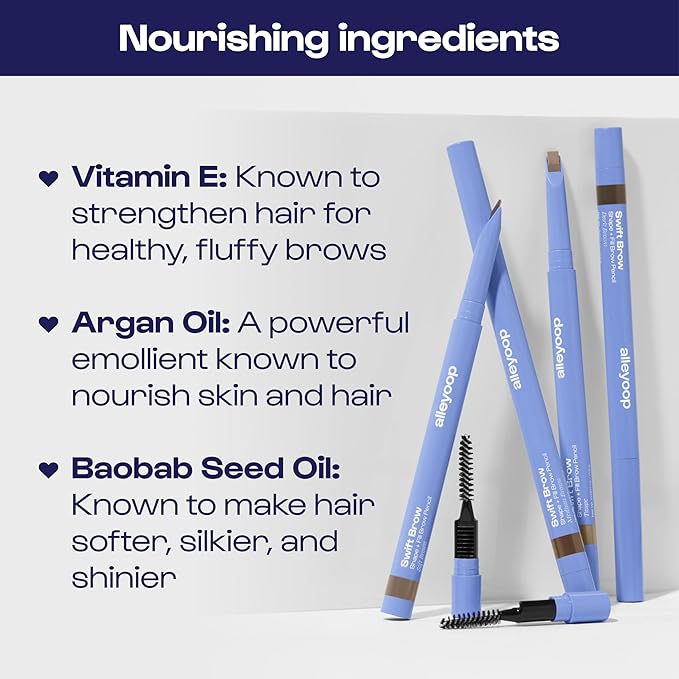 ALLEYOOP Swift Eyebrow All-In-1 Brow Definer with Built-In Sharpener & Spoolie Brush, Water & Smudge Resistant and Eyebrow Pencil for Women, Natural Matte Finish, Vegan, Cruelty-Free (Dark Brown)