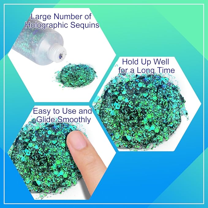 MEICOLY Chameleon Green Face Body Glitter,St Patricks Day Accessories,Color Changing Mermaid Face Glitter,Chunky Glitter Face Paint for Face Body Hair,Festival Rave Outfits Accessories for Women