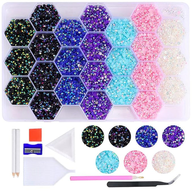 24pc Jelly AB Crystals Resin Nail Beauty DIY Jewelry Accessories Rainbow AB Resin Flatback Rhinestones Kit, Mixed Color Round Shape for Nail Crafts Tumbler (C-3mm)