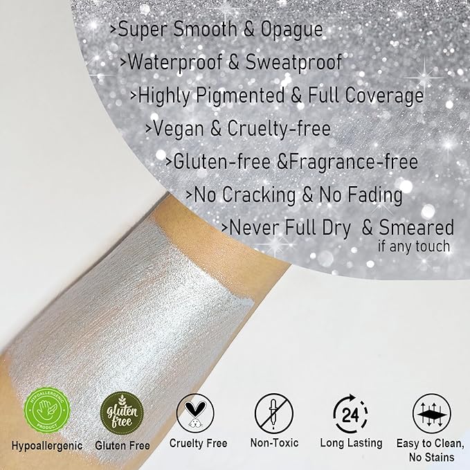 CCbeauty Silver Face Paint Stick, Metallic Face Painting Kit, Full Coverage SFX Makeup Foundation, Professional Non-Toxic Body Paint for Halloween Costume Party, For Robot, Astronaut Makeup