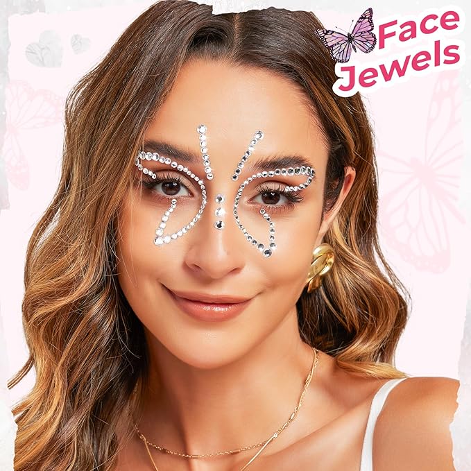 YGDZ Face Jewels, Face Gems Self Adhesive Rhinestones Stickers, Star Hair Gems, Butterfly, Heart Festival Face Stickers for Kids, Women, Y2K Rave Accessories