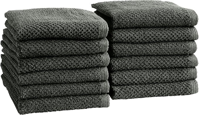 Great Bay Home 100% Cotton 12-Pack 13x13 Wash Cloth - Absorbent, Quick-Drying, Durable Face Towels for Bathroom Decor - Low-Twist, Two-Ply Fibers (Midnight)