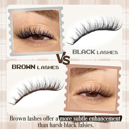Brown Lash Clusters Short Eyelash Extensions 8-12MM Wispy Cluster Lashes Natural Individual Lashes Dark Brown Eyelash Clusters Clear Band Lash Extensions Everyday DIY Lash Pack by Mavphnee