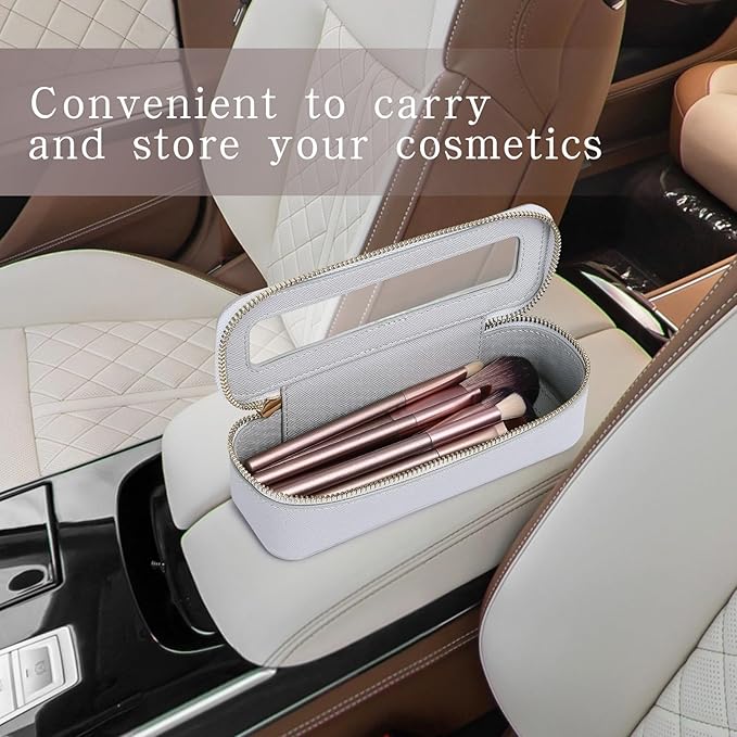 Pinkmik Makeup Brush Bag Slim Clear Makeup Bag Transparent Travel Cosmetic Case & Toiletry Bag with Zipper Small Beatuy Makeup Bag Purse Organizer for Women (Gray, SLIM)