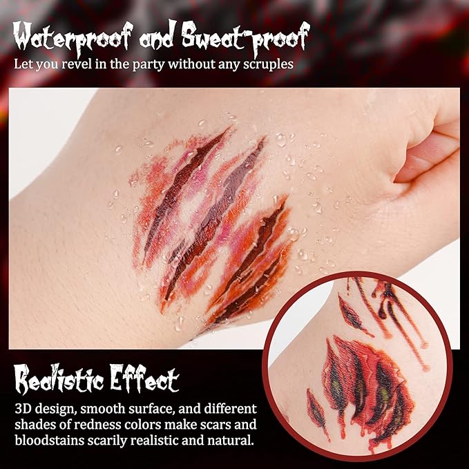 NiHome 40 Sheets Halloween Removable Realistic Fake Temporary Tattoo Set, Zombie Costume Cosplay Variety Party Makeup Face Decals Prank Supplies