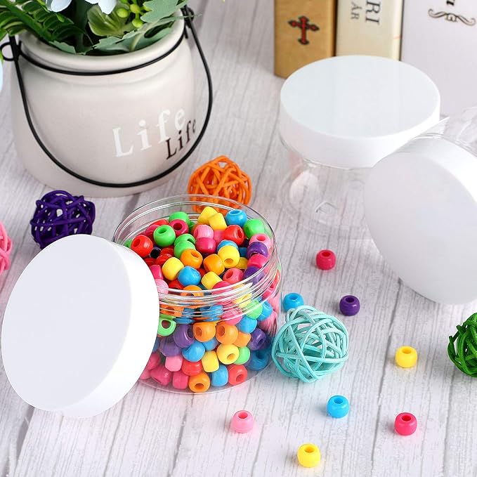 Patelai 4 Pieces Round Wide-mouth Leak Proof Plastic Container Jars with Lids for Travel Storage Makeup Beauty Products Face Creams Oils Salves Ointments DIY Making(6 Ounce,White)