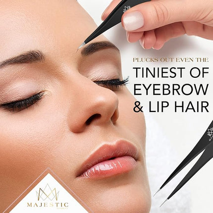 Surgical Tweezers for Ingrown Hair - Precision Sharp Needle Nose Pointed Tweezers for Splinters, Ticks & Glass Removal - Best for Eyebrow Hair, Facial Hair Removal(1 pack pointed, black)