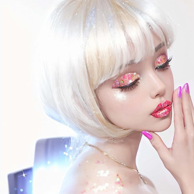 MEICOLY Pink Face Glitter,Pink Body Glitter,Sparkly Hair Glitter,Singer Concerts Lover Heart Chunky Glitter,Pink Glitter Makeup,Mermaid Glitter Face Paint