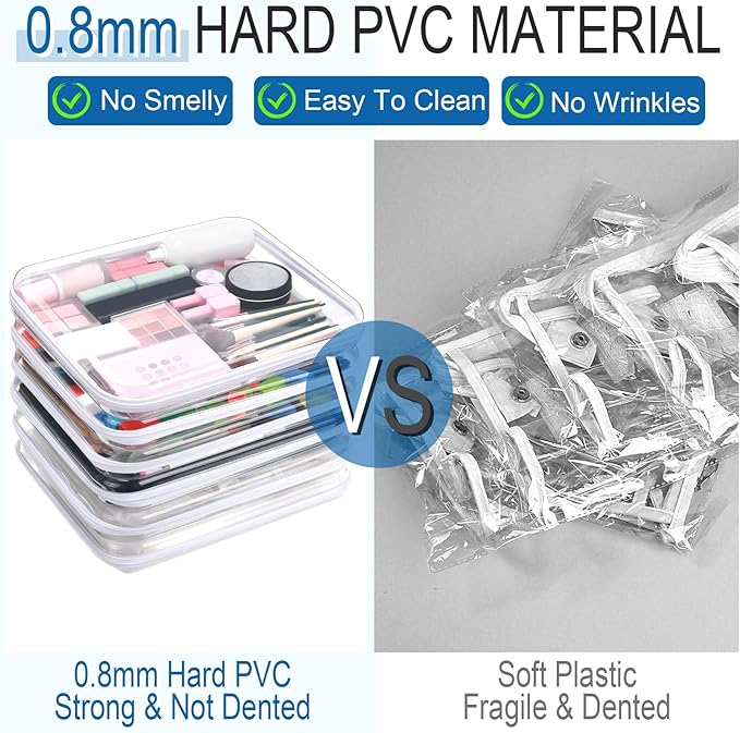 Sanwuta 6 Pcs Clear Hard Zipper Case Pencil Pouches Hard Plastic Zipper Pouches Makeup Bag Transparent Cases for Snacks Plastic Storage Organizer Box for Travel(White,13.78 x 11.81 x 2 Inch)