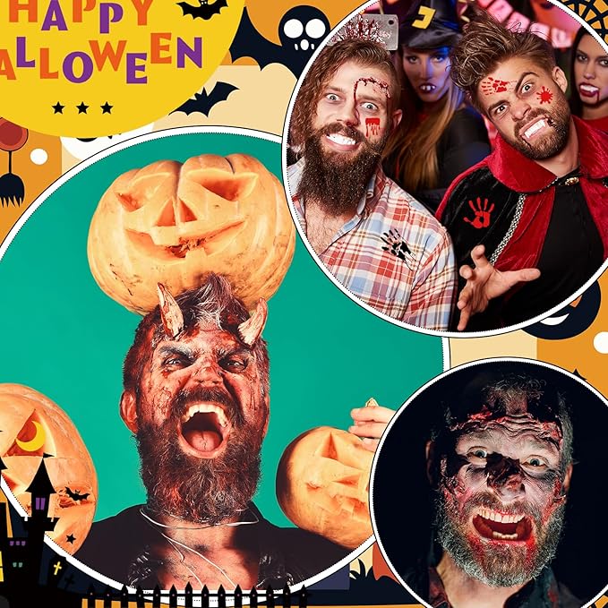 Halloween Makeup Set Scar Wax with 3 Color Bruise Wheel Face Body Paint Blood Gel and Stencils Spatula Sponges Makeup Brush for Halloween Fake Blood Costume Party Supplies Zombie Cosplay