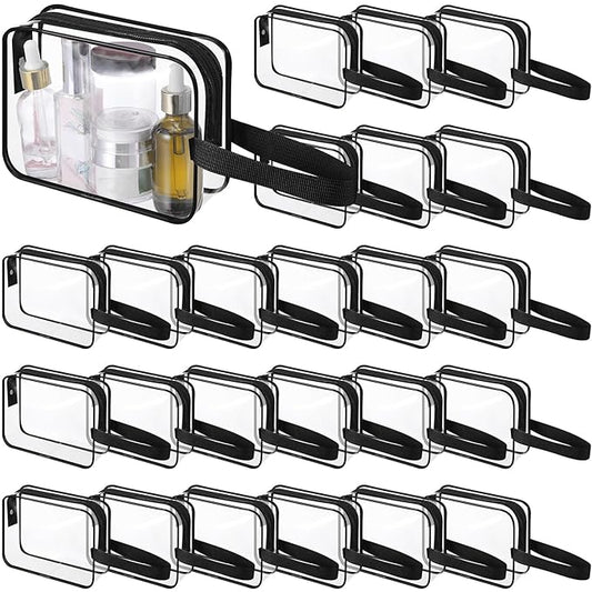 Silkfly Clear Toiletry Bag PVC Travel Cosmetic Bag with Handle Strap Makeup Pouch with Zipper Summer Vacation Salon Graduation Gift End of the Year Gifts(Black,24 Pack)