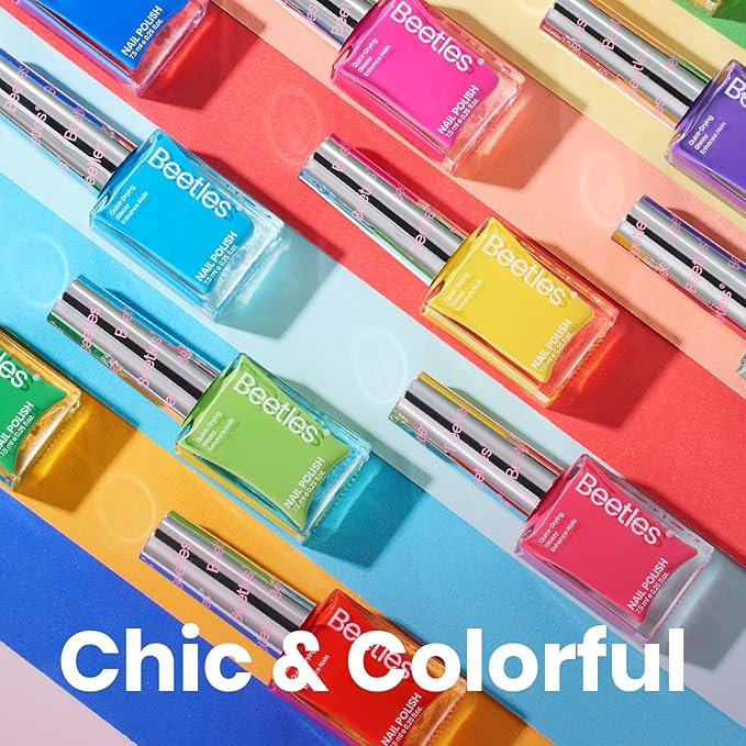 Beetles Nail Polish Set 12 Colors Neon Hot Pink Green Blue Yellow Purple Quick Dry Nail Polish Kit Air Dry Fingernail Pastel Nail Lacquer DIY Travel Home