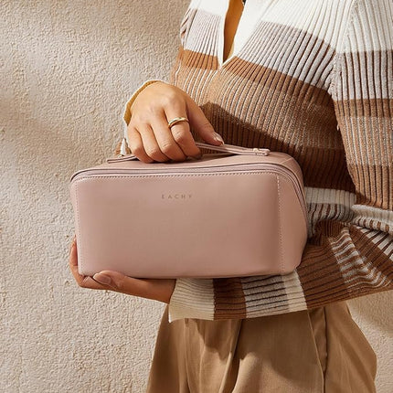 EACHY Travel Makeup Bag,Large Capacity Cosmetic Bags for Women,Waterproof Portable Pouch Open Flat Toiletry Bag Pattern Makeup Bag