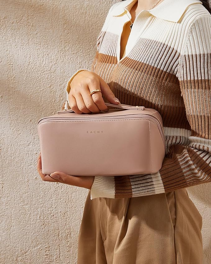 EACHY Travel Makeup Bag,Large Capacity Cosmetic Bags for Women,Waterproof Portable Pouch Open Flat Toiletry Bag Pattern Makeup Bag