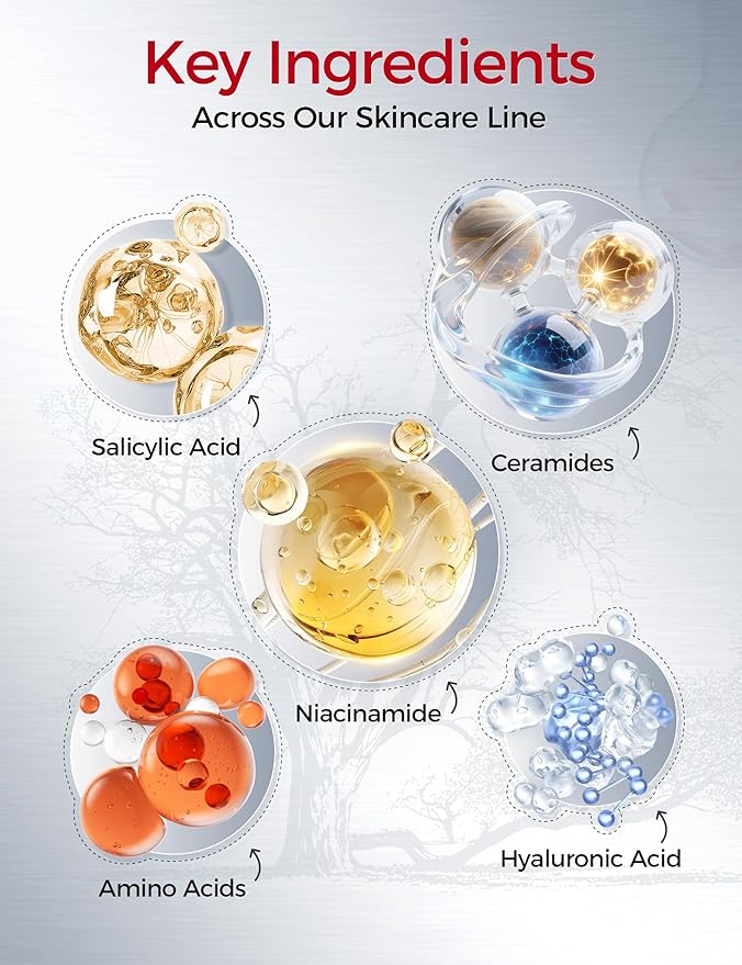 Skin Care Set – Tembusu Essence 8-Step Routine with Amino Cleanser Clay Mask Toner Salicylic Acid Serum Cream Eye Treatment – Hydrating Moisturizing Anti-Aging All Skin Types