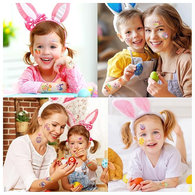 252+ PCS Easter Temporary Tattoos for Kids Men Women, 36 Sheets Easter Egg and Bunny Fake Tattoos Stickers, Easter Face Body Fake Tattoos for Adults, Easter Basket Stuffers Party Favors Decoration