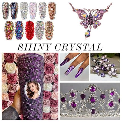 1440Pcs Amethyst Crystal Rhinestones,Glass Flatback Rhinestones Mini Gemstones for Nail Face Makeup Art Crafts Clothes Decoration -(SS10,2.8mm,Amethyst)