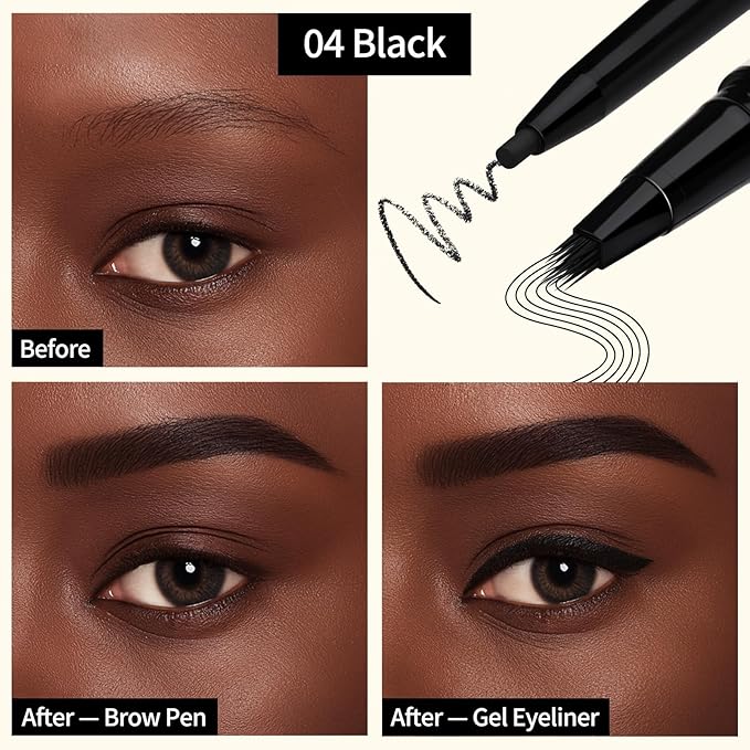 UCANBE 2-in-1 Eyebrow Pen & Gel Eyeliner Pencil – Microblading Eye Brow Pencil with Brow-Fection Angled Brush Tip + 1.5mm Ultra-Fine Eye Liner, Waterproof, Quick-Dry, Long Lasting (Black)