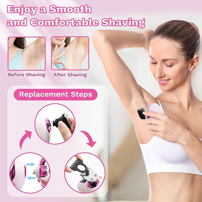 Electric Razors for Women, 7D Electric Shaver for Women, 5 in 1 Lady Shavers, Wet/Dry Bikini Trimmer, Painless Face Razor for Arms Legs Armpit Pubic Area
