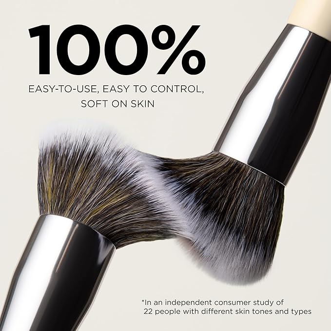 HALEYS Kabuki Makeup Brush VEGAN+CRUELTY-FREE, Sustainable Wood, Vegan Bristles for Airbrushed Finish, For Creams, Liquids, Powder, Streak-free, Perfect Blending, Buffs, Blurs, Smooths with Control