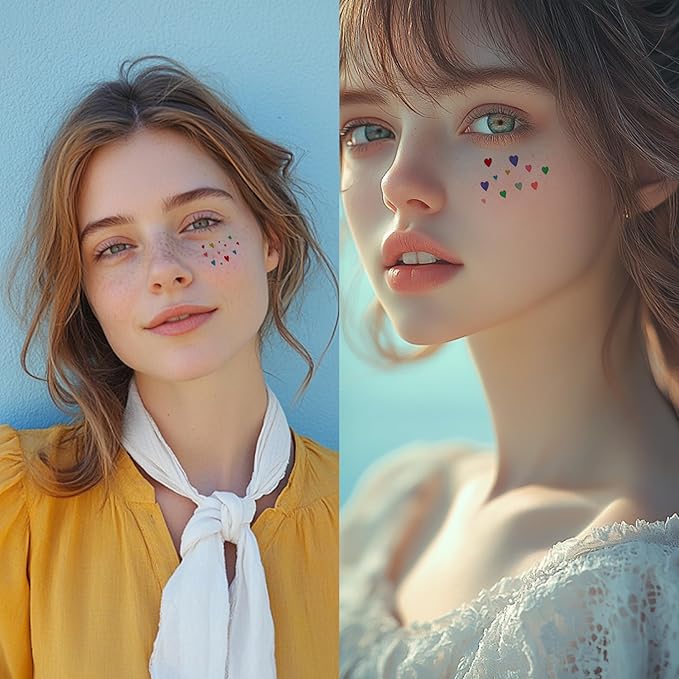 2pcs Makeup Stickers, Waterproof Face Colorful Love Heart Temporary Tattoo Stickers, Masquerade Stickers， Wedding Face Makeup Stickers for Women.