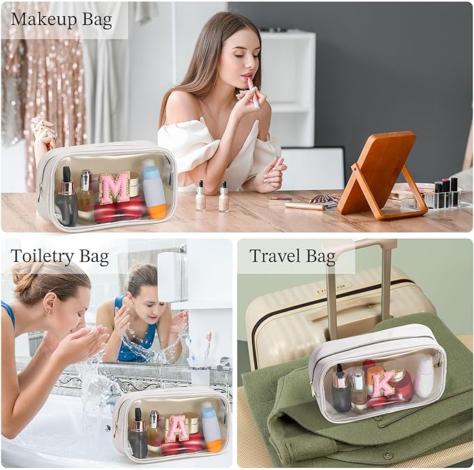 YOOLIFE Travel Clear Makeup Bag, Waterproof Toiletry Bags for Women, Cosmetic Bag, Preppy Stuff, Birthday Gifts for Women, Personalized White Mother Girlfriend Wife Gifts