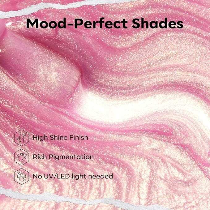 modelones Chrome Pink Nail Polish, 15 ml Pearl Mermaid Iridescent Shimmer Pink Quick Dry Nail Lacquer Long Last Shine Fingernail Polish Nail Art DIY Home Manicure Gift for Women Girls 0.5 Fl Oz