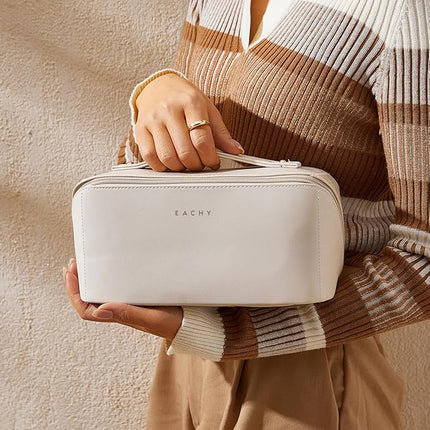 EACHY Travel Makeup Bag,Large Capacity Cosmetic Bags for Women,Waterproof Portable Pouch Open Flat Toiletry Bag Pattern Makeup Bag