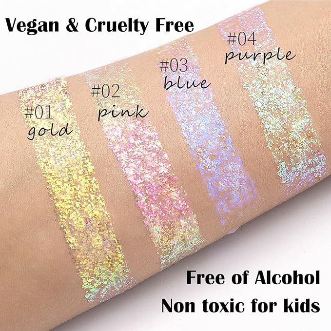 Light Purple Face Glitter Gel,Mermaid Body Glitter Gel,Singer Concerts Music Festival Rave Accessories,Self-Adhesive Sequins Glitter Body Hair Makeup,Sparkling Chunky for Women(Pink),51ML