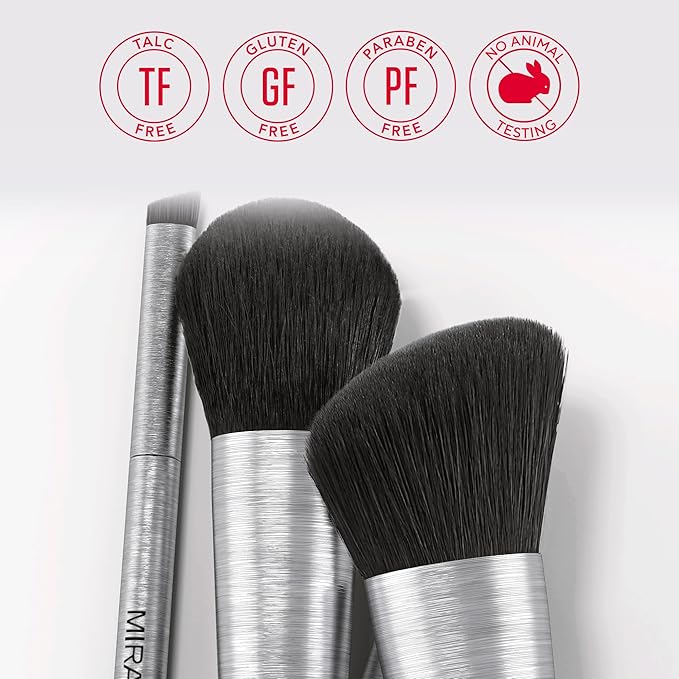 Mirabella Fan Brush, Premium Professional Makeup Brush Collection, Cruelty-Free Synthetic Bristle Brush with Hand-Sculpted Brushed Aluminum Handle, Luxury Blending Brush for Makeup