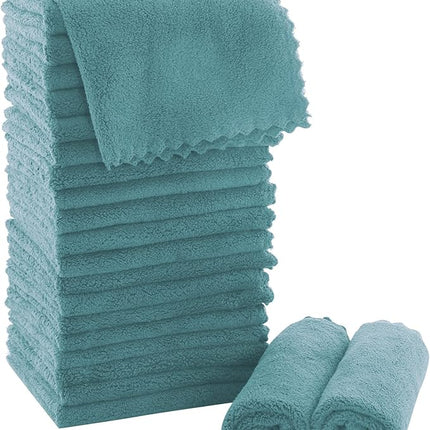 MOONQUEEN Ultra Soft Premium Washcloths Set - 12 x 12 inches - 24 Pack - Quick Drying - Highly Absorbent Coral Velvet Bathroom Wash Clothes - Use as Bath, Spa, Facial, Fingertip Towel (Teal)