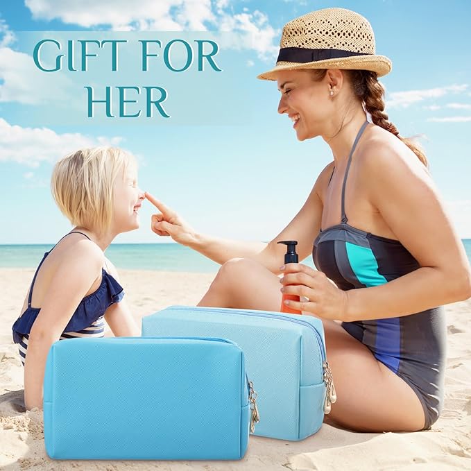 Sanwuta 9 Pcs Makeup Bags Bulk PU Double Zippers Cosmetic Bag Makeup Toiletry Pouch Portable Travel Organizers Case for Women Bachelorette Party End of The Year Bridesmaid Gift(Blue and Green Color)