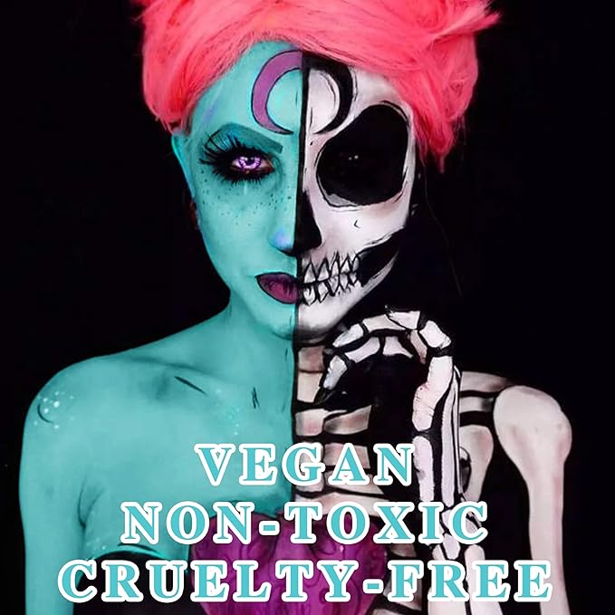 MEICOLY Teal Face Body Paint,Water Based Washable Body Paint,Cosplay Peacock Face Paint,Professional Face Painting for Halloween Stage SFX Special Effects Makeup