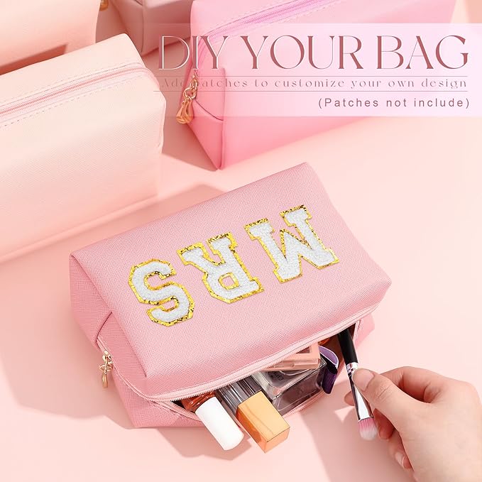 Kigeli 15 Pcs Aesthetic Makeup Bags PU Leather Cosmetic Pouches Waterproof Plain Toiletry Bags Makeup Pouches Bulk for Women Party Gift Travel Storage Organizer(Pink Series)